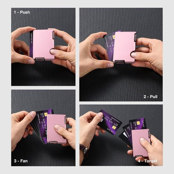 Metal Wallet for Women Aluminum Slim Card Holder RFID Blocking Pink Compact - Picture 3 of 6